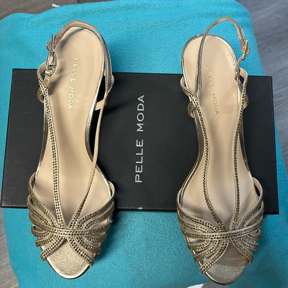 Pelle Moda Gold Strappy Slingback Heels